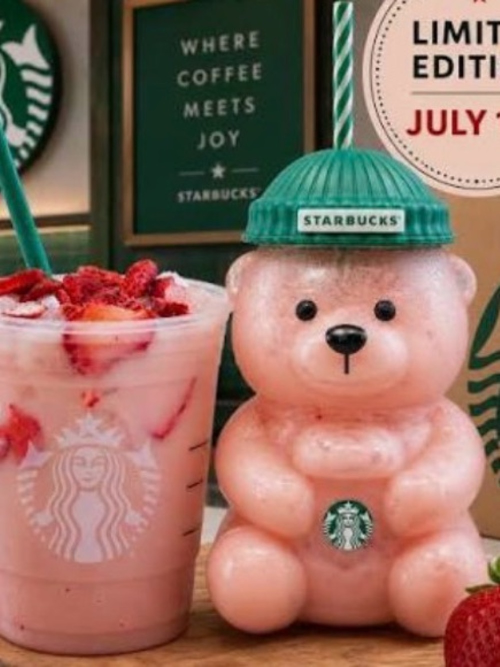 Starbucks Pink Bear Cup with Green Lid and Straw 2026 Limited Edition Cup